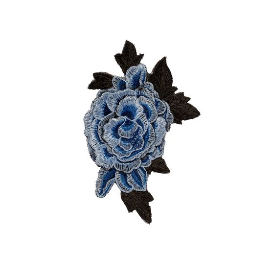 Blue flower embroidered patch